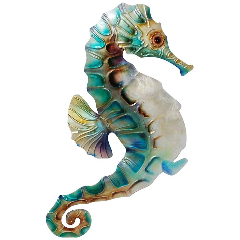 Image 2 Eangee Seahorse 11"H Blue and Pearl Capiz Shell Wall Decor