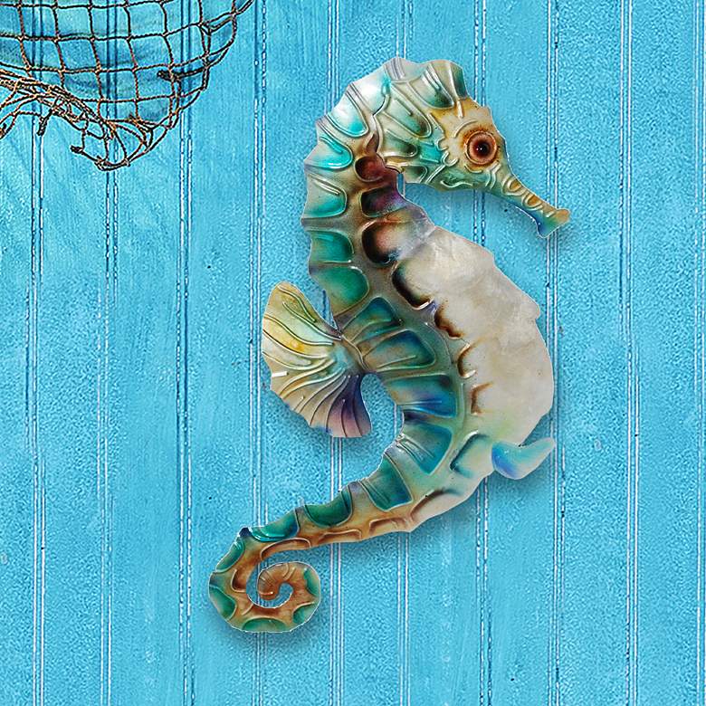 Image 1 Eangee Seahorse 11"H Blue and Pearl Capiz Shell Wall Decor