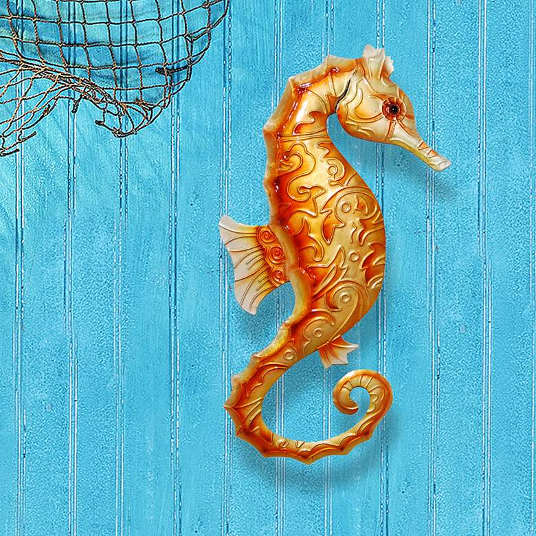 Image 1 Eangee Seahorse 12 inch High Orange Capiz Shell Wall Decor