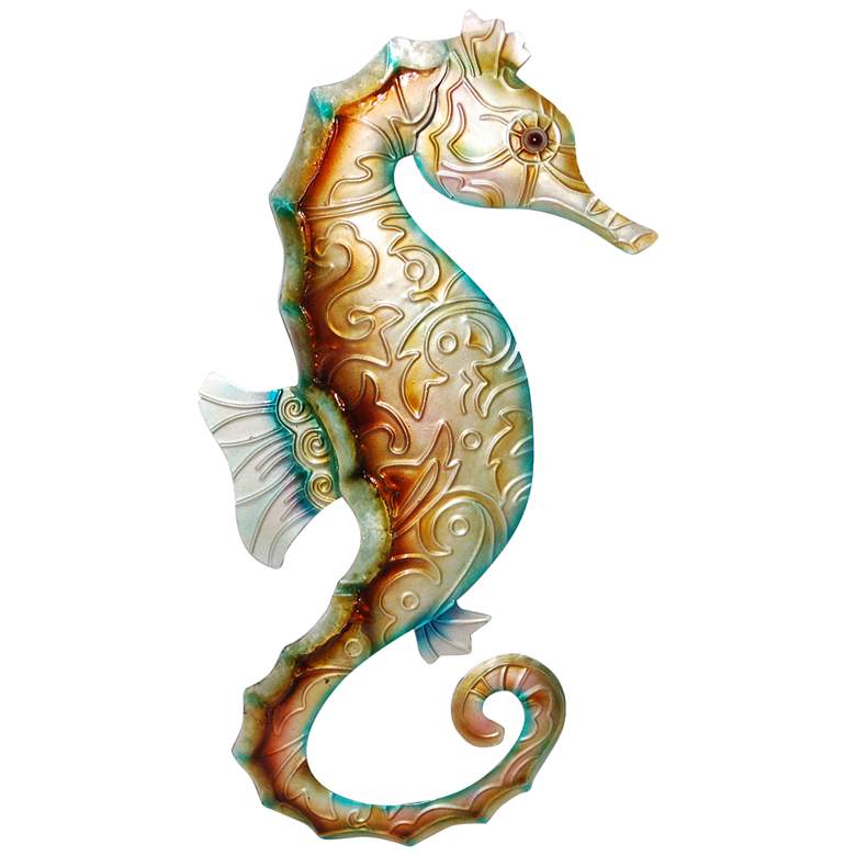 Image 2 Eangee Seahorse 12"H Tan with Blue Capiz Shell Wall Decor