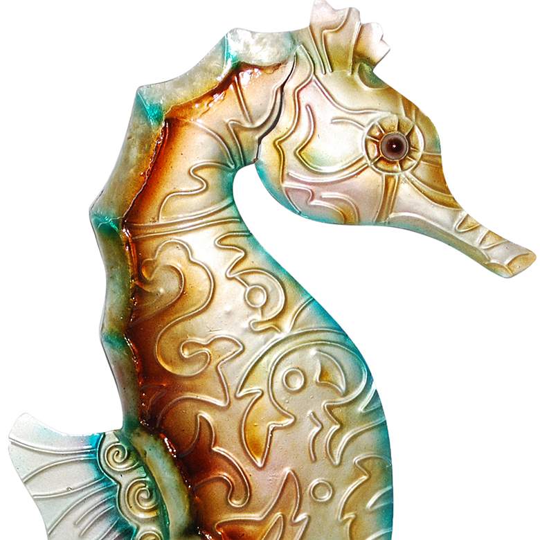 Image 3 Eangee Seahorse 12 inchH Tan with Blue Capiz Shell Wall Decor more views