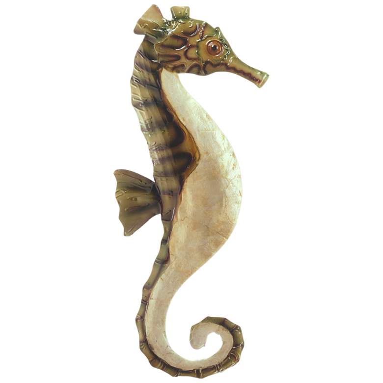 Eangee Seahorse 16 inchH Green and Pearl Capiz Shell Wall Decor