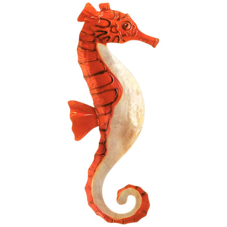 Image 2 Eangee Seahorse 16"H Red and Pearl Capiz Shell Wall Decor