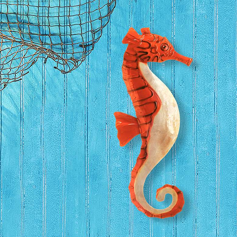 Image 1 Eangee Seahorse 16 inchH Red and Pearl Capiz Shell Wall Decor