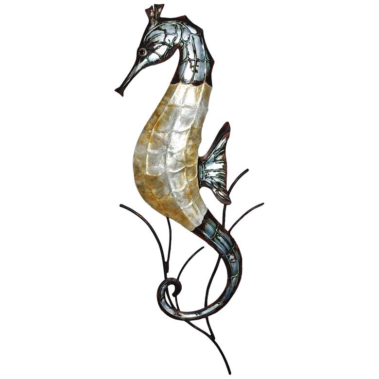 Image 2 Eangee Seahorse 22"H Gray and Pearl Capiz Shell Wall Decor