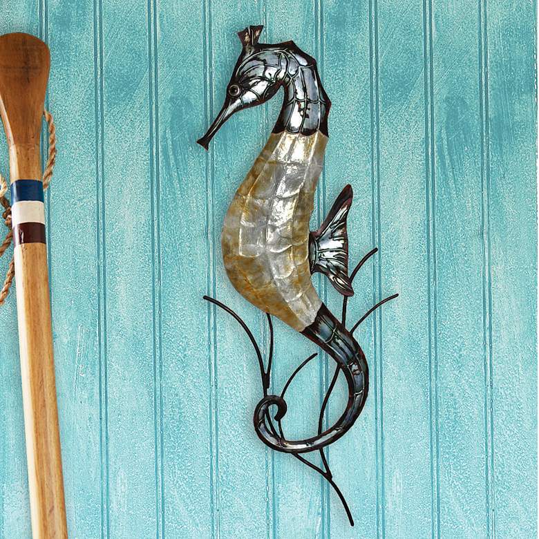 Image 1 Eangee Seahorse 22"H Gray and Pearl Capiz Shell Wall Decor