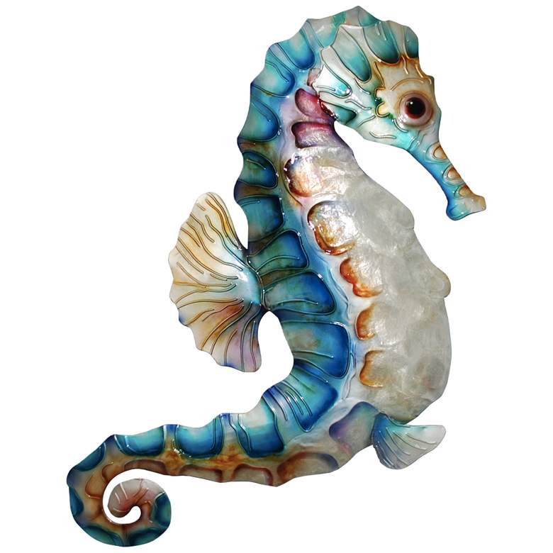 Image 2 Eangee Seahorse Wall Decor Blue And Pearl Large