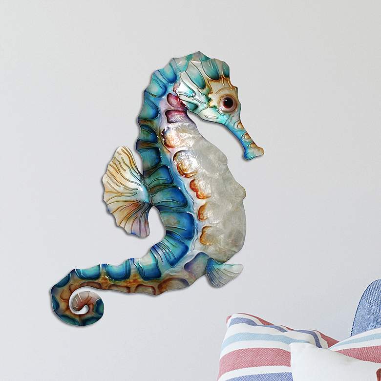 Image 1 Eangee Seahorse Wall Decor Blue And Pearl Large