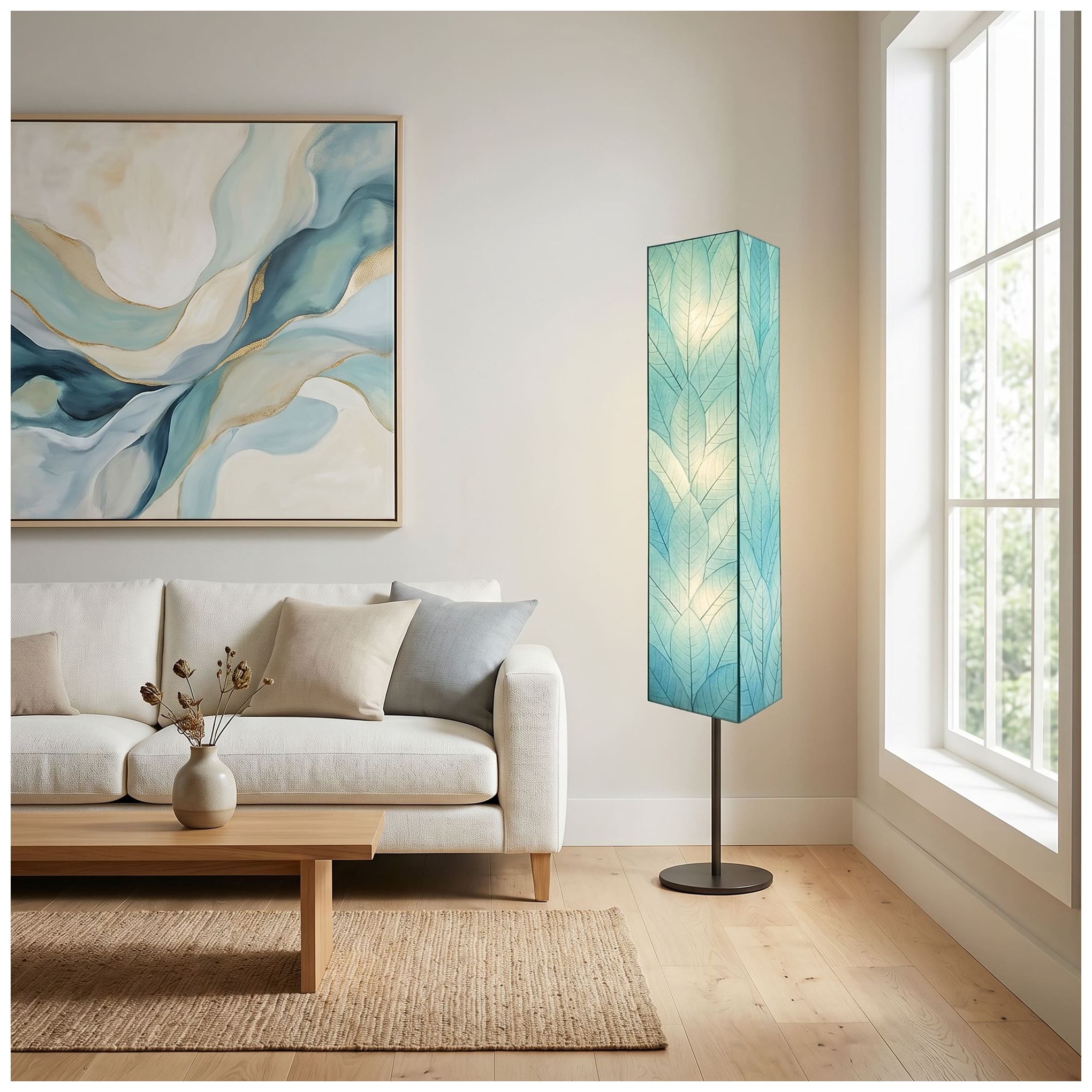 Image 5 Eangee Sequoia Giant 72" High Cocoa Leaf Sea Blue Floor Lamp more views