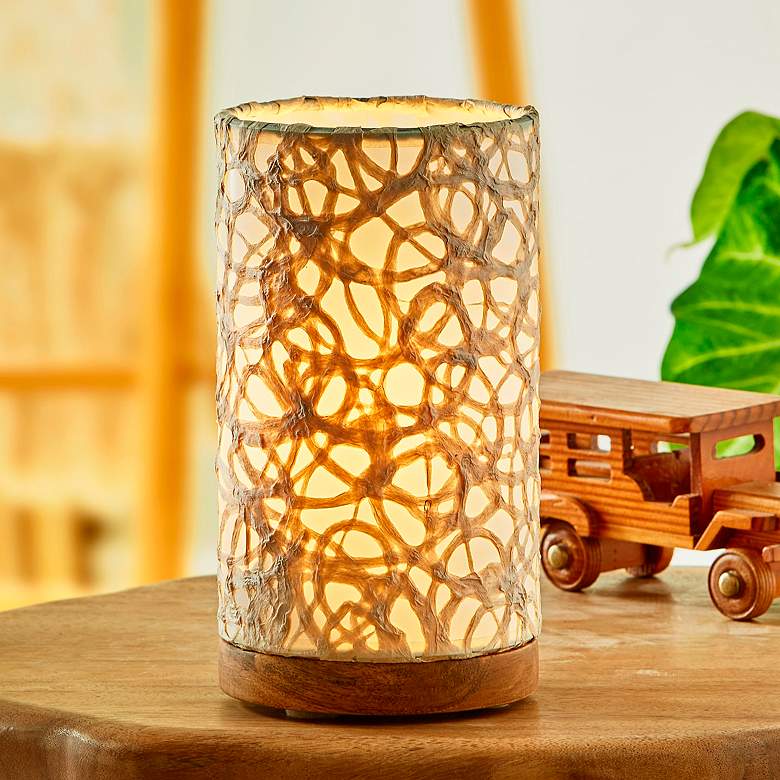 Image 1 Eangee Swirl 9" High Paper Cylinder Mini Accent Table Lamp