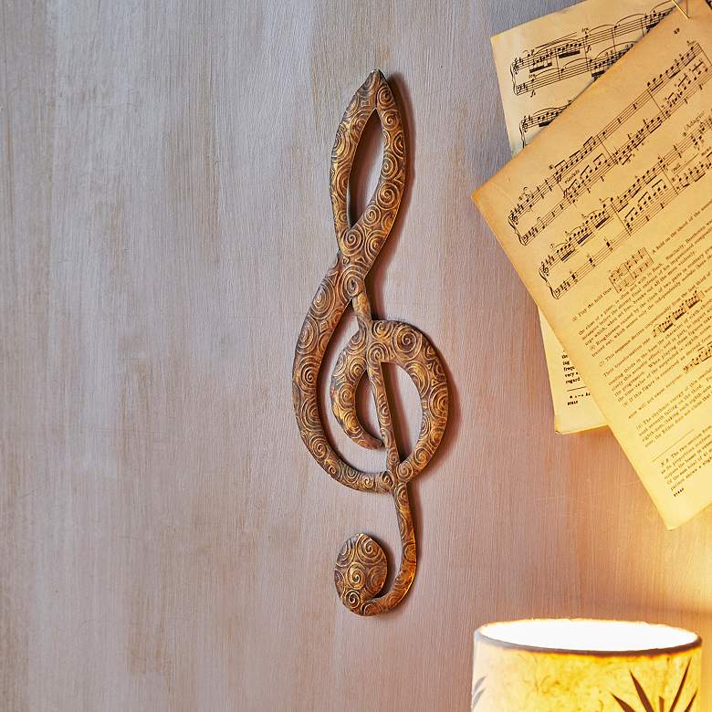 Image 1 Eangee Treble Clef 17" High Gold Music Note Wall Decor