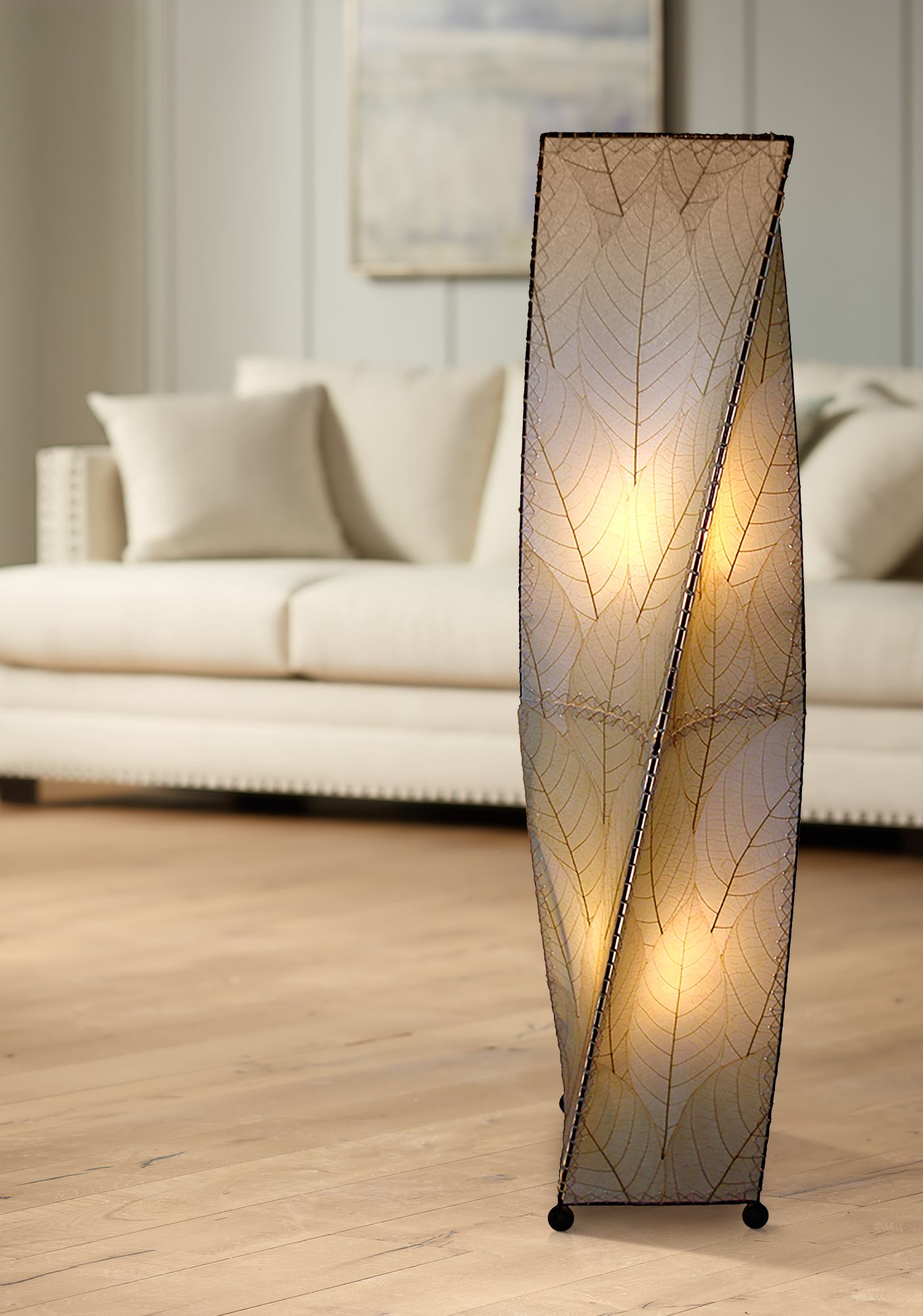 Eangee Twist Natural Cocoa Leaves Large Tower Floor Lamp 8P120