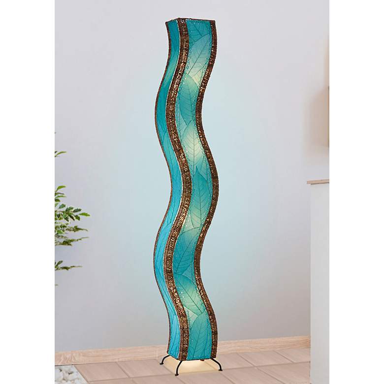 Image 1 Eangee Wave 72 inch Coastal Sea Blue Cocoa Leaves Giant Tower Floor Lamp