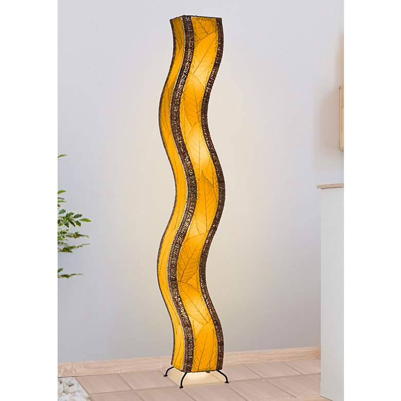 Image 1 Eangee Wave 72" High Orange Cocoa Leaves Giant Tower Floor Lamp