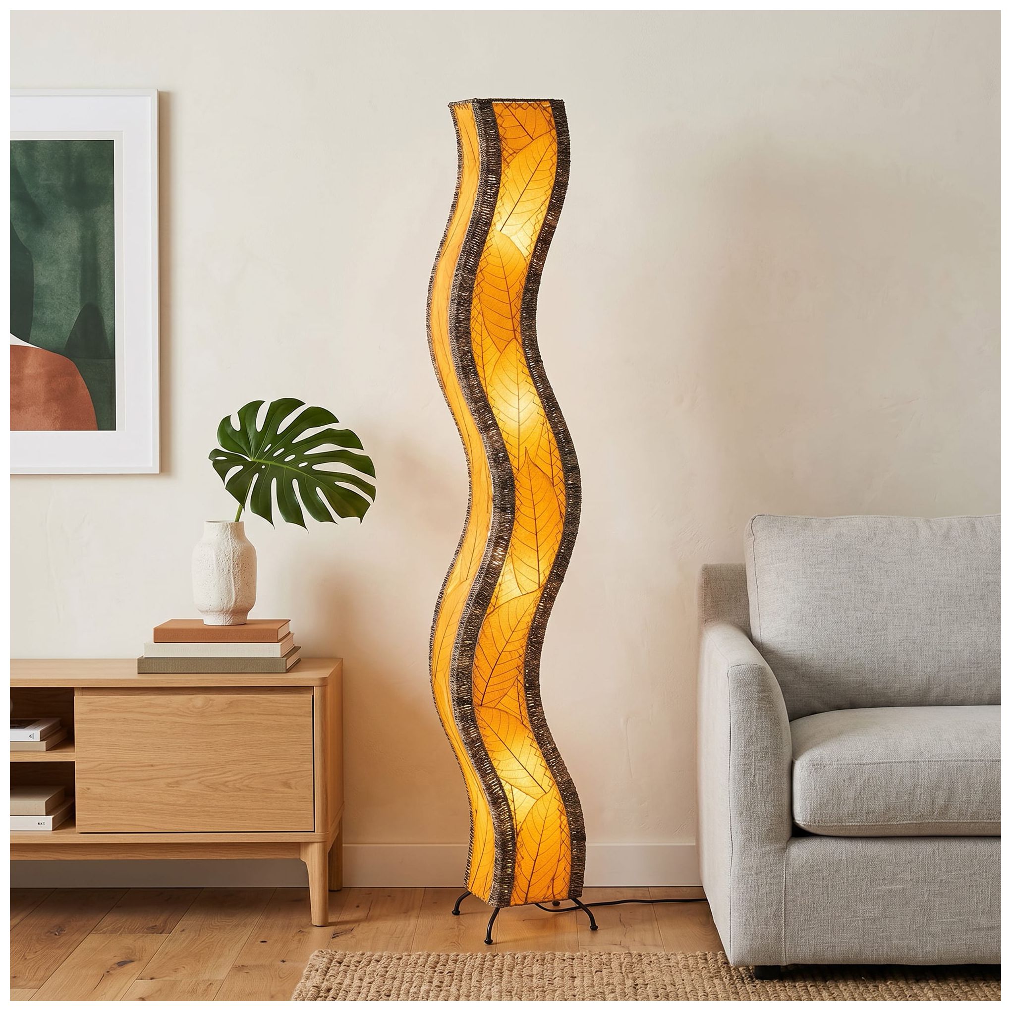 Image 3 Eangee Wave 72" High Orange Cocoa Leaves  Giant Tower Floor Lamp more views