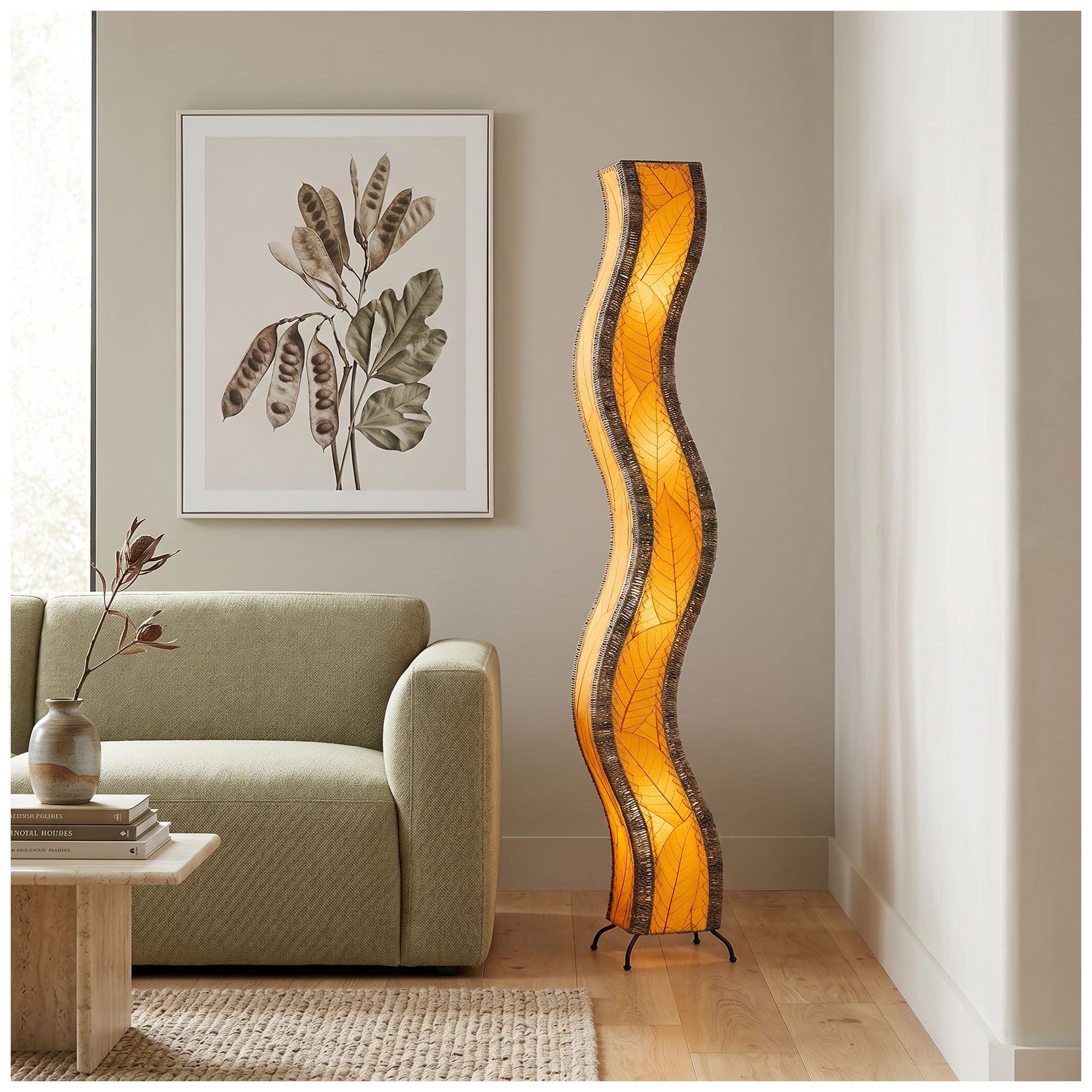 Image 4 Eangee Wave 72" High Orange Cocoa Leaves  Giant Tower Floor Lamp more views