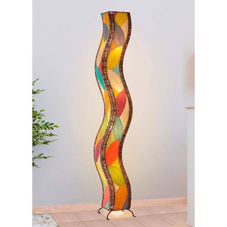 Image 1 Eangee Wave 72" Multi-Color Cocoa Leaves Giant Tower Floor Lamp