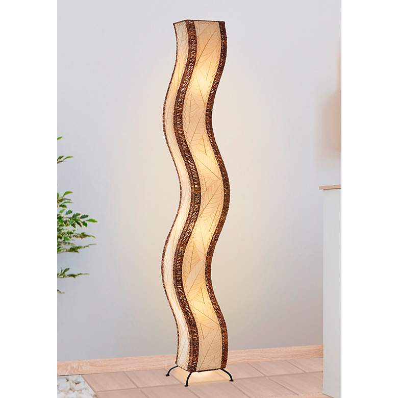 Image 1 Eangee Wave 72" Natural Cocoa Leaves Giant Tower Floor Lamp