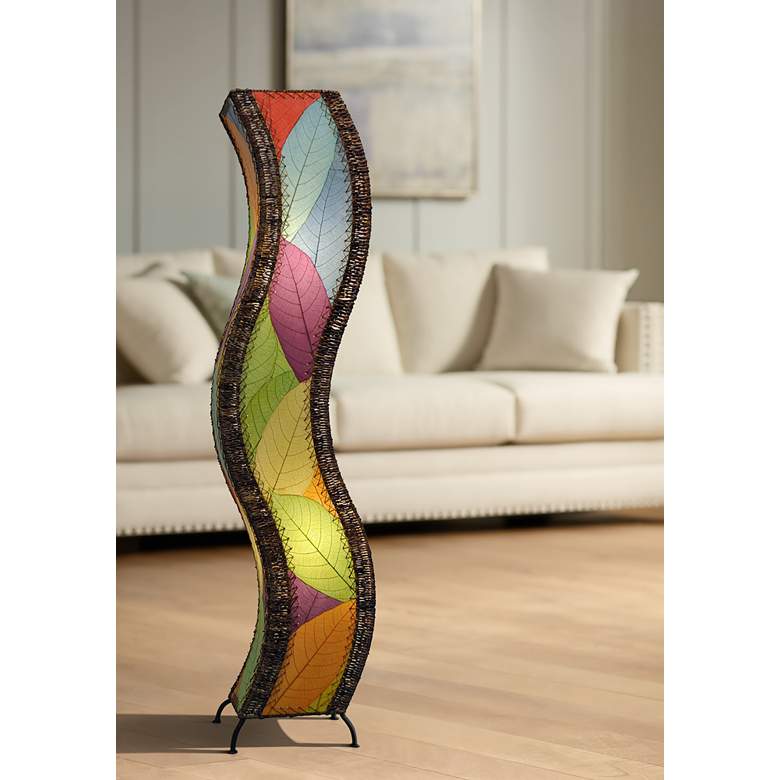 Image 1 Eangee Wave Multi-Color Cocoa Leaves Large Tower Floor Lamp