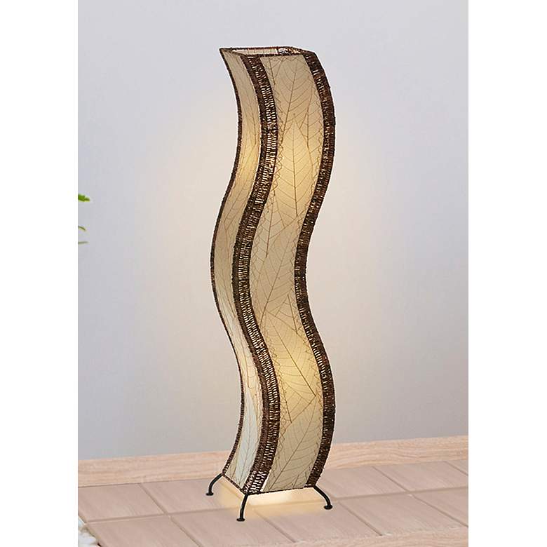Image 1 Eangee Wave Natural Cocoa Leaves Large Tower Floor Lamp