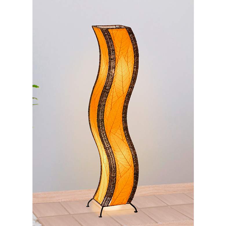 Image 1 Eangee Wave Orange Cocoa Leaves Large Tower Floor Lamp