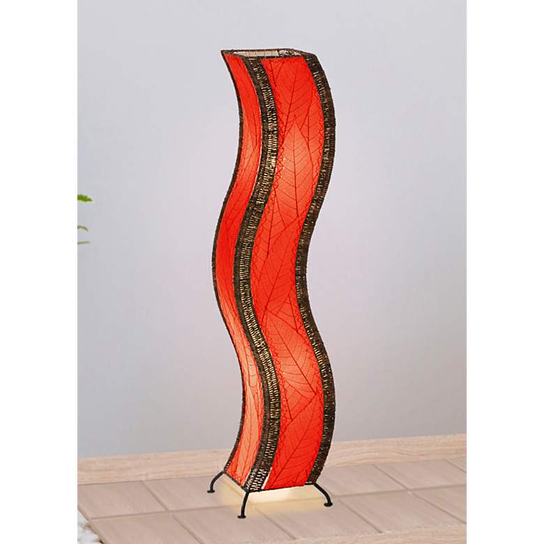 Image 1 Eangee Wave Red Cocoa Leaves Large Tower Floor Lamp