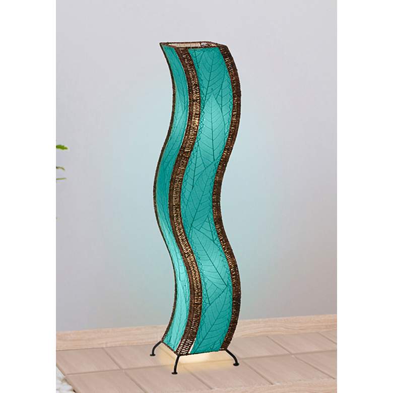 Image 1 Eangee Wave Sea Blue Cocoa Leaves Large Tower Floor Lamp