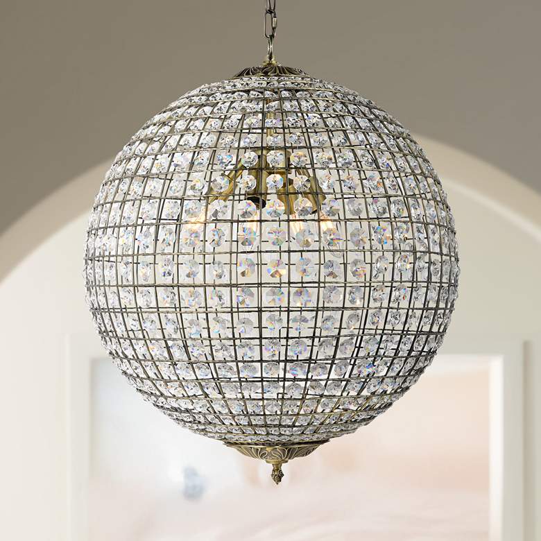 Image 1 Earlene 20"W Antique Bronze Crystal 4-Light Globe Pendant