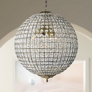 Earlene 20"W Antique Bronze Crystal 4-Light Globe Pendant