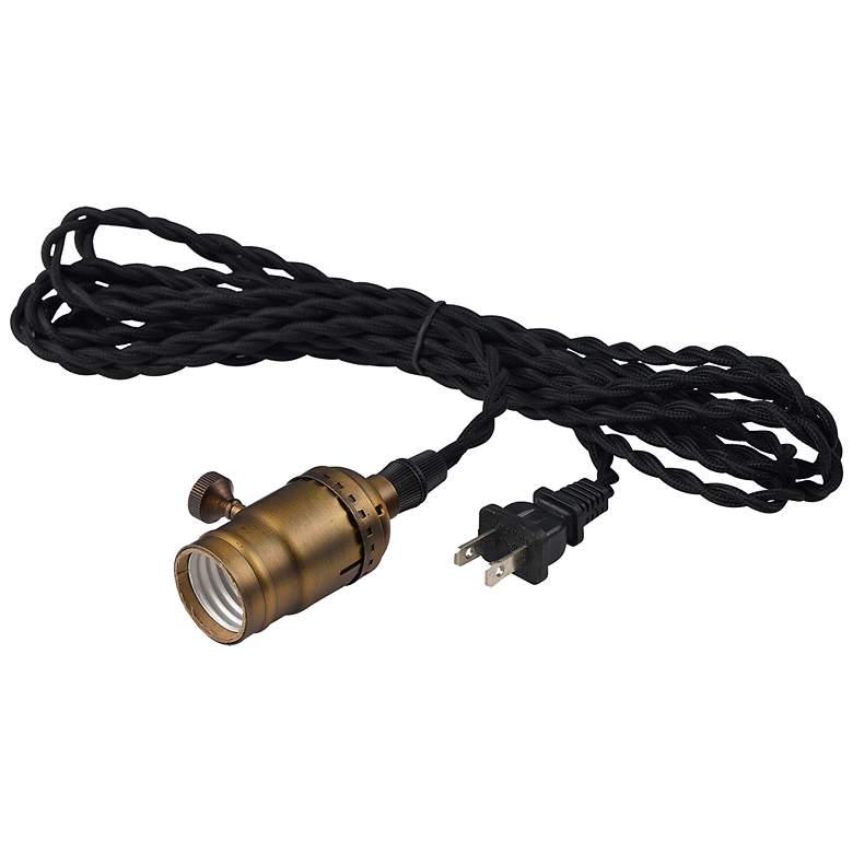 Image 1 Early Electric 1-Light 2.25" Wide Black/Antique Brass Pendant Light