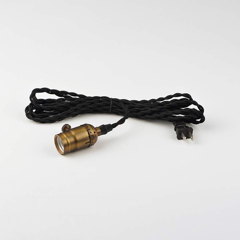 Image 2 Early Electric 1-Light 2.25" Wide Black/Antique Brass Pendant Light more views