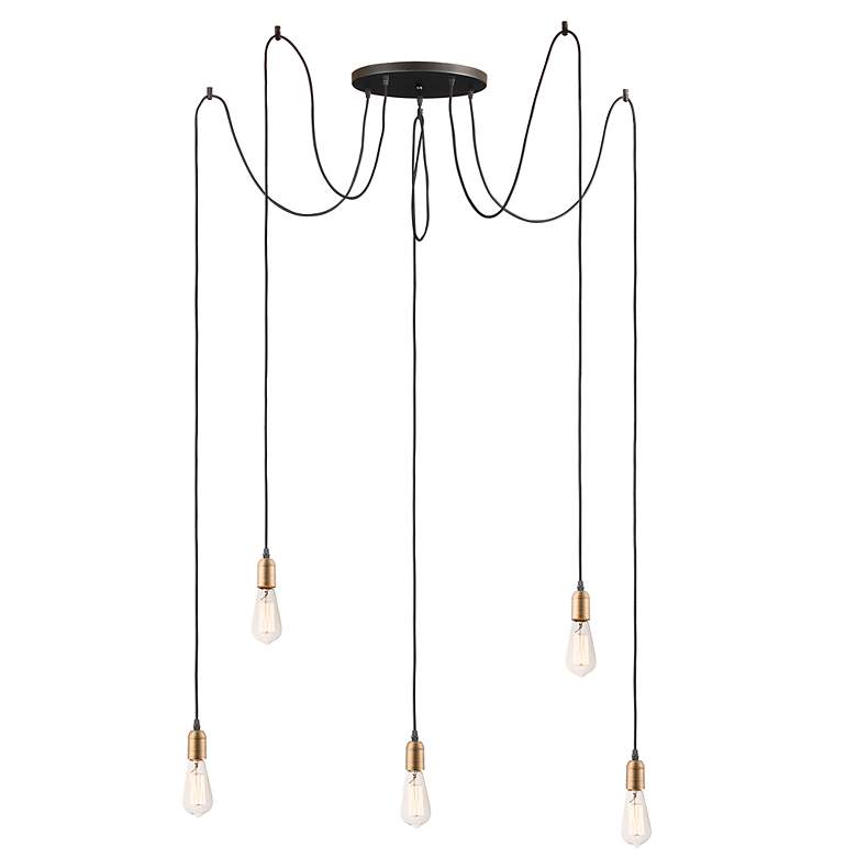 Image 2 Early Electric 13 3/4" Wide Black and Brass 5-Light Pendant more views