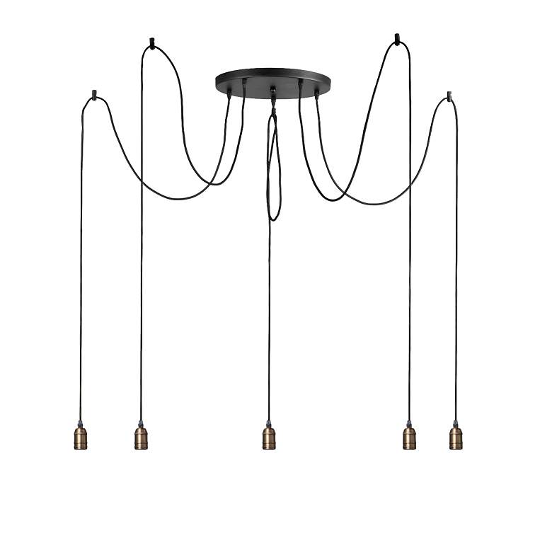 Image 3 Early Electric 13 3/4" Wide Black and Brass 5-Light Pendant more views