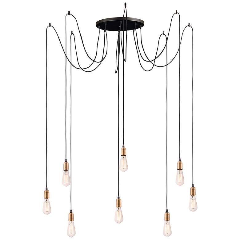 Image 2 Early Electric 8-Light 15.75" Wide Black/Antique Brass Pendant Light