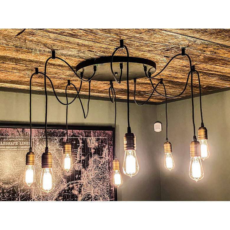 Image 1 Early Electric 8-Light 15.75 inch Wide Black/Antique Brass Pendant Light