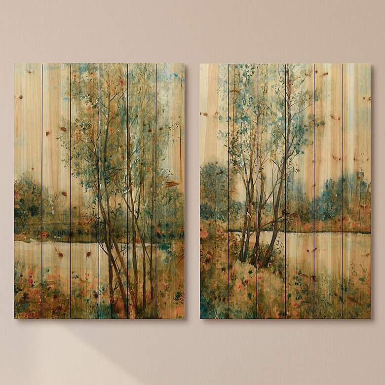 Image 1 Early Spring 1 and 2 36"H 2-Piece Print Wood Wall Art Set