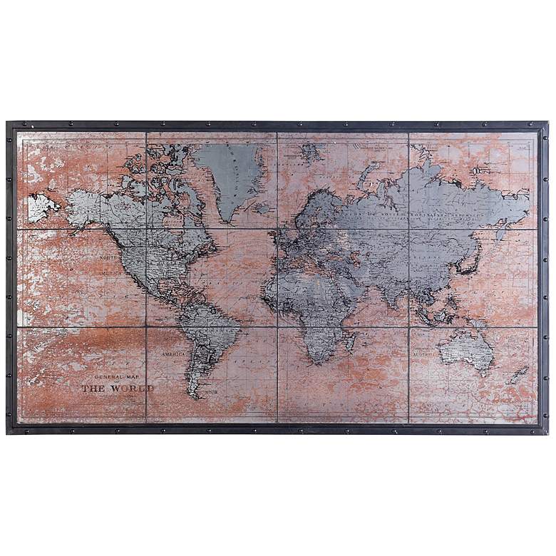 Image 1 Earth Glass Rustic Atlas 55 inchW Rectangular Framed Wall Art