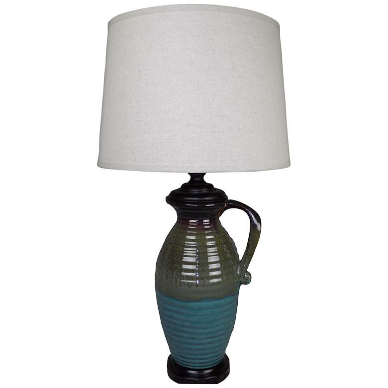 Image 1 Earth Rustic Blue and Green Pitcher Ceramic Table Lamp