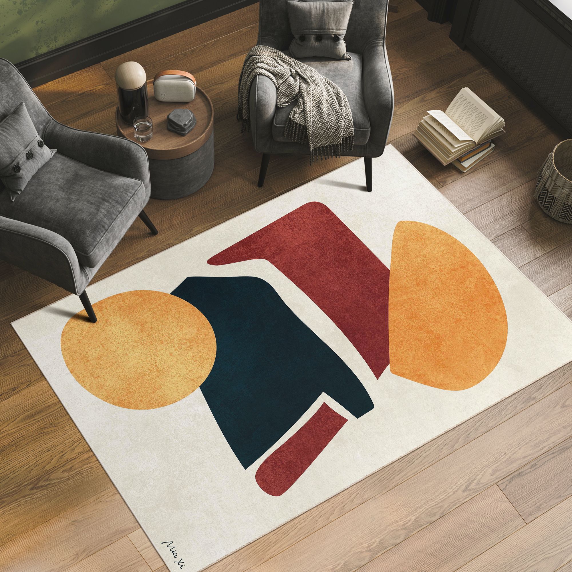 Image 2 Earth Tone Washable Geometric Art Area Rug size 5'x8' more views