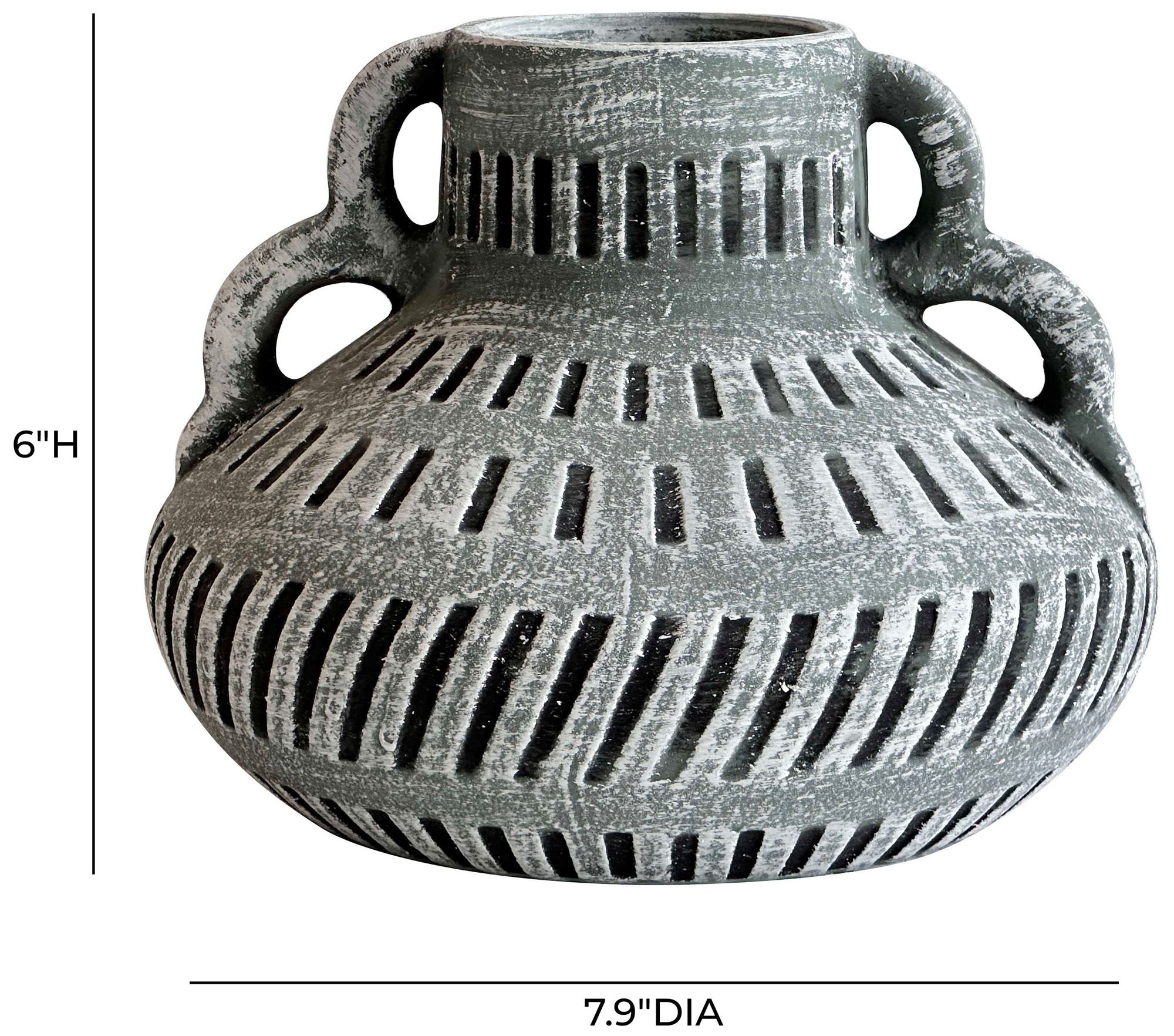 Image 3 Earthenware Aztec Wide Flower Vase in Blue more views