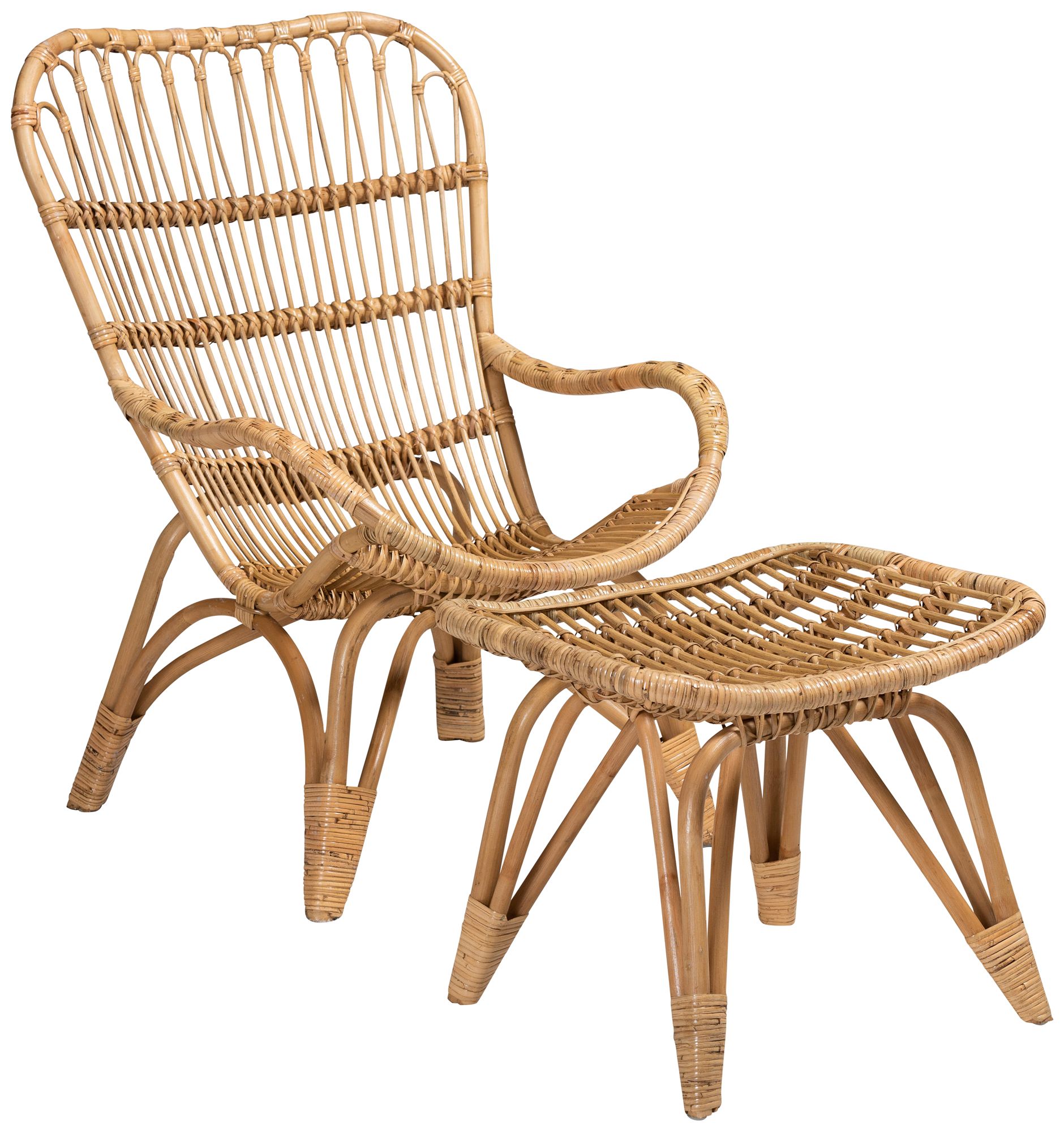 Image 2 Earvin Natural Brown 2-Piece Armchair and Footstool Set