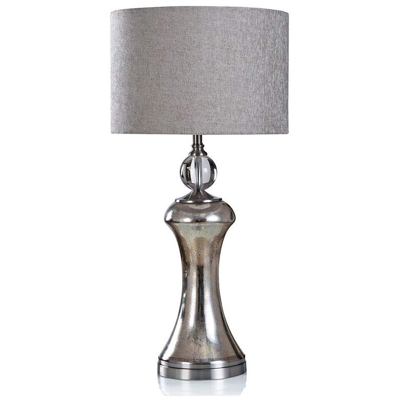 Image 1 Eason Table Lamp - Silver Finish With Metal Base - Hardback Shade