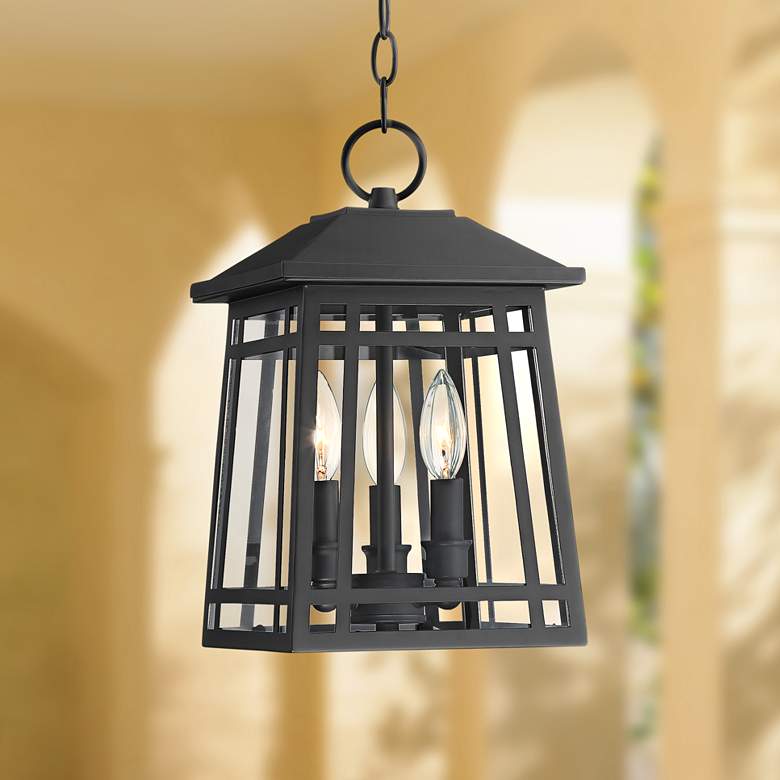Image 1 East Ridge 13 1/2 inch High Black Caged Outdoor Hanging Light