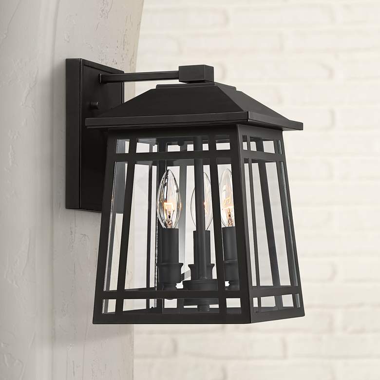 Image 1 East Ridge 13 1/4 inchH Black Caged 3-Light Outdoor Wall Light