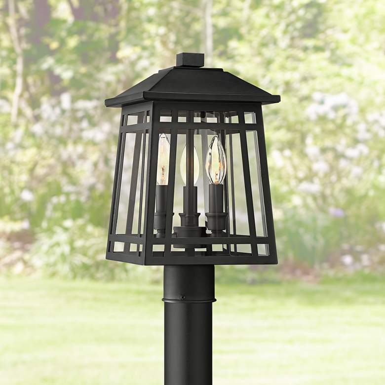 Image 1 East Ridge 15" High Black Caged 3-Light Outdoor Post Light