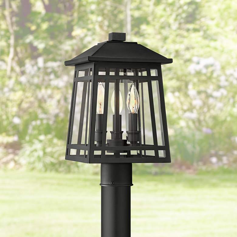 Image 1 East Ridge 15 inch High Black Caged 3-Light Outdoor Post Light