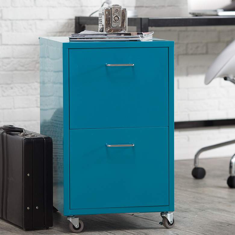 Image 1 Eastbourne 19 1/4" Modern Teal Steel 2-Drawer File Cabinet
