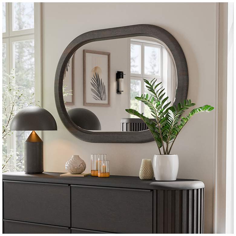 Image 2 Eastbrook Modern Black 48" x 32" Oval Acacia Wood Framed Wall Mirror more views