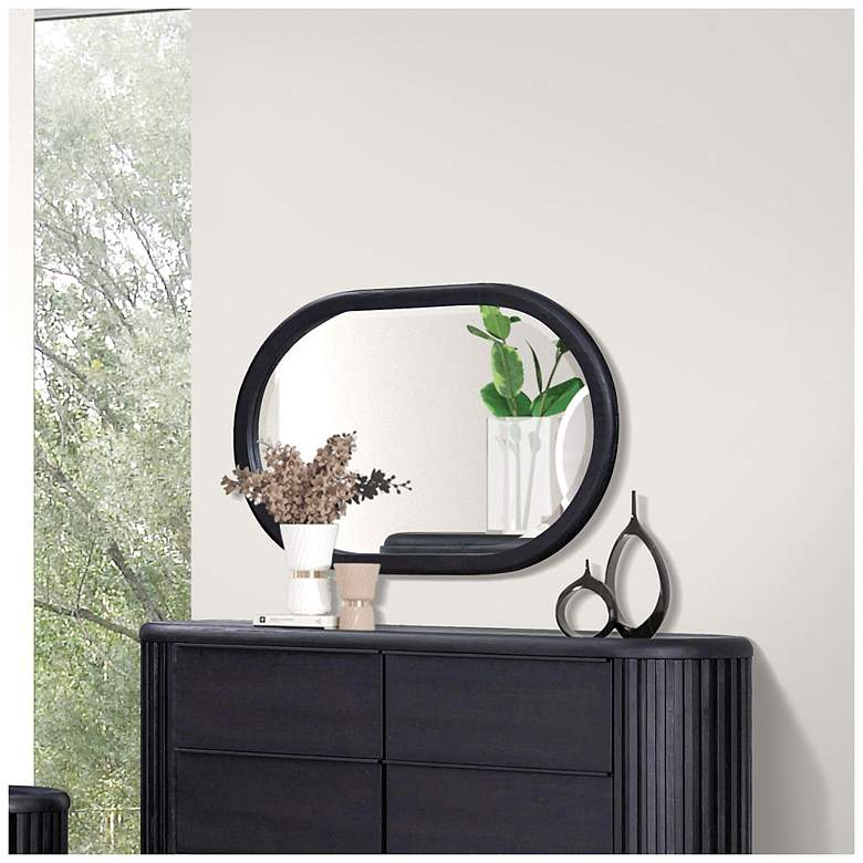 Image 3 Eastbrook Modern Black 48" x 32" Oval Acacia Wood Framed Wall Mirror more views