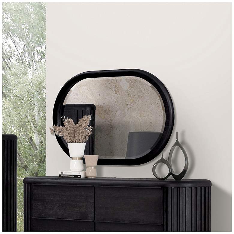 Image 4 Eastbrook Modern Black 48" x 32" Oval Acacia Wood Framed Wall Mirror more views